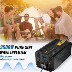 VEVOR Pure Sine Wave Inverter 3500 Watt Power Inverter, DC 12V to AC 120V Car Inverter, with USB Port LCD Display Remote Controller and AC Outlets (GFCI), for RV Truck Car Solar System Travel Camping