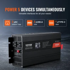 VEVOR Pure Sine Wave Inverter Charger, 5000 Watt, DC 24V to AC 120V Power Inverter with LCD Display, Remote Control, Solar Inverter for Off-Grid Solar RV Boat Home, Compatible with Various Batteries