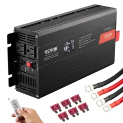 VEVOR Pure Sine Wave Inverter Charger, 5000 Watt, DC 24V to AC 120V Power Inverter with LCD Display, Remote Control, Solar Inverter for Off-Grid Solar RV Boat Home, Compatible with Various Batteries