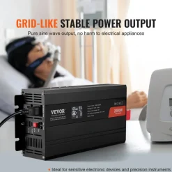 VEVOR Pure Sine Wave Inverter Charger, 5000 Watt, DC 24V to AC 120V Power Inverter with LCD Display, Remote Control, Solar Inverter for Off-Grid Solar RV Boat Home, Compatible with Various Batteries