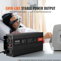 VEVOR Pure Sine Wave Inverter, 3000 Watt, DC 12V to AC 120V Power Inverter with 2 AC Outlets 2 USB Port 1 Type-C Port, LCD Display and Remote Controller for Large Home Appliances, CE FCC Certified