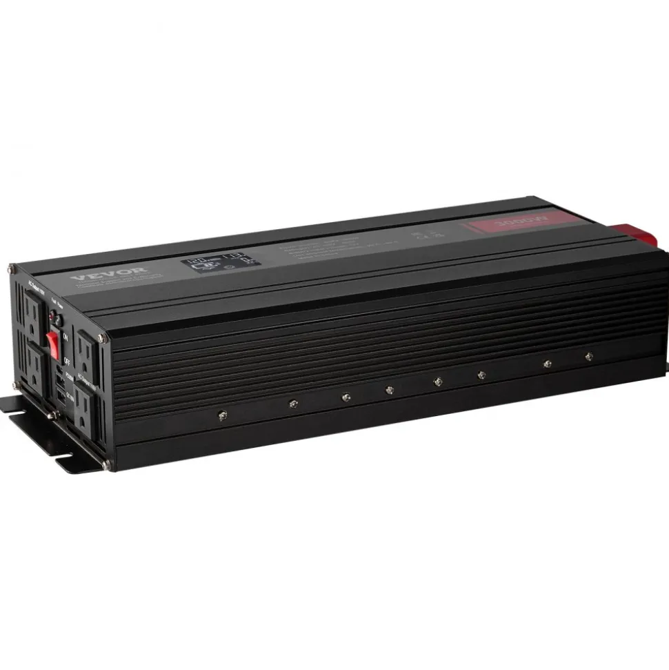 VEVOR Pure Sine Wave Inverter, 3000 Watt, DC 12V to AC 120V Power Inverter with 2 AC Outlets 2 USB Port 1 Type-C Port, LCD Display and Remote Controller for Large Home Appliances, CE FCC Certified
