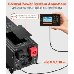 VEVOR Pure Sine Wave Inverter Charger, 2000 Watt, DC 12V to AC 120V Power Inverter with LCD Display, Remote Control, Solar Inverter for Off-Grid Solar RV Boat Home, Compatible with Various Batteries