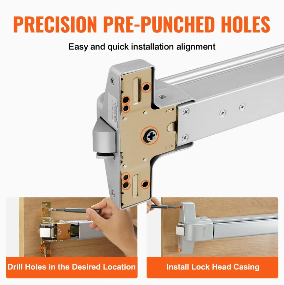 VEVOR Push Bar Door Locks, Carbon Steel Panic Bars for Exit Doors, with Exterior Lever and 3 Keys, Push Bar Panic Exit Device Door Hardware for Metal Wood Door, for Left and Right Handed Doors