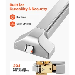 VEVOR Push Bar Panic Exit Device, 41" Stainless Steel Commercial Panic Bar for Exit Doors, Emergency Exit Door Hardware with Exterior Lever Handle and 6 Keys, for 41"-61" Wood or Metal Door, Silver