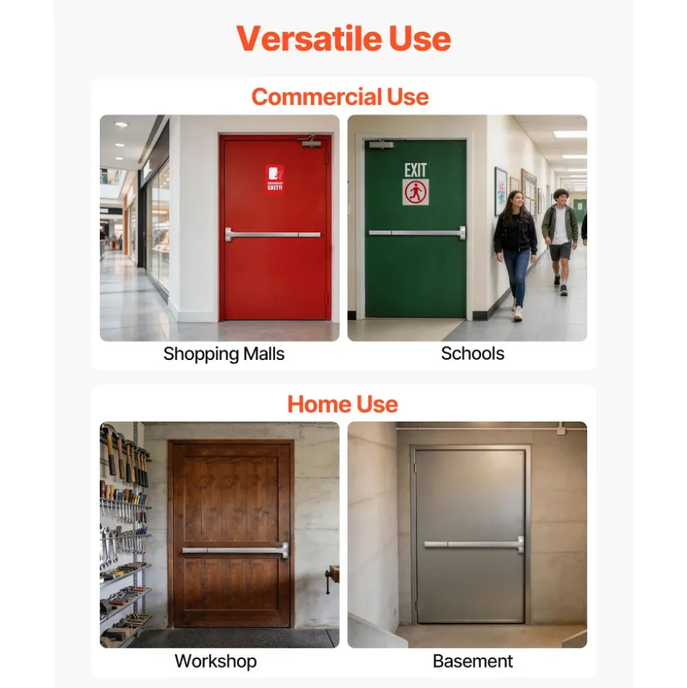 VEVOR Push Bar Panic Exit Device, 41" Stainless Steel Commercial Panic Bar for Exit Doors, Emergency Exit Door Hardware with Exterior Lever Handle and 6 Keys, for 41"-61" Wood or Metal Door, Silver
