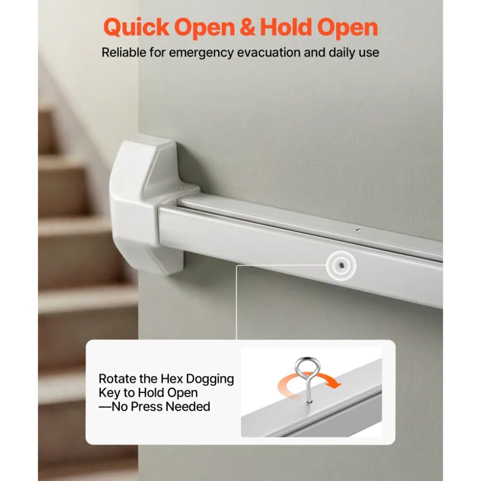 VEVOR Push Bar Panic Exit Device, 28" Premium Metal Commercial Panic Bar for Exit Doors, Emergency Exit Door Hardware with Warning Sticker, Easy Installation, for 28"-41" Wood or Metal Door, Silver