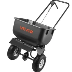VEVOR Push Lawn Spreader, 12ft Spreading Width, Broadcast Spreader with 80lbs Load Capacity & 10 in All-Terrain Tires, Walk-Behind Garden & Lawn Broadcast Spreaders for Seed Fertilizer, Salt Ice Melt