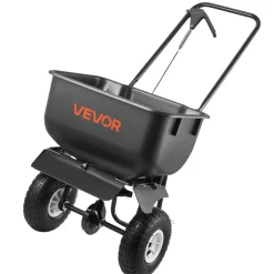 VEVOR Push Lawn Spreader, 12ft Spreading Width, Broadcast Spreader with 80lbs Load Capacity & 10 in All-Terrain Tires, Walk-Behind Garden & Lawn Broadcast Spreaders for Seed Fertilizer, Salt Ice Melt