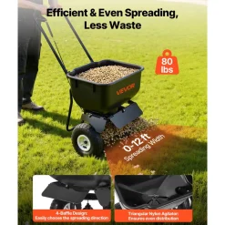 VEVOR Push Lawn Spreader, 12ft Spreading Width, Broadcast Spreader with 80lbs Load Capacity & 10 in All-Terrain Tires, Walk-Behind Garden & Lawn Broadcast Spreaders for Seed Fertilizer, Salt Ice Melt