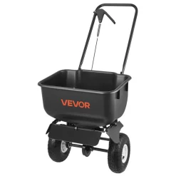 VEVOR Push Lawn Spreader, 12ft Spreading Width, Broadcast Spreader with 80lbs Load Capacity & 10 in All-Terrain Tires, Walk-Behind Garden & Lawn Broadcast Spreaders for Seed Fertilizer, Salt Ice Melt