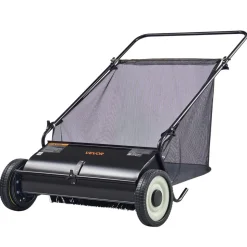 VEVOR Push Lawn Sweeper, 26-inch Leaf & Grass Collector, Strong Rubber Wheels & Heavy Duty Thickened Steel, Durable to Use with Large Capacity 7 cu. ft. Mesh Collection Hopper Bag, 4 Spinning Brushes
