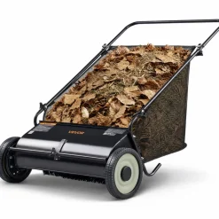 VEVOR Push Lawn Sweeper, 26-inch Leaf & Grass Collector, Strong Rubber Wheels & Heavy Duty Thickened Steel, Durable to Use with Large Capacity 7 cu. ft. Mesh Collection Hopper Bag, 4 Spinning Brushes