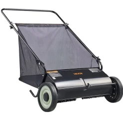 VEVOR Push Lawn Sweeper, 26-inch Leaf & Grass Collector, Strong Rubber Wheels & Heavy Duty Thickened Steel, Durable to Use with Large Capacity 7 cu. ft. Mesh Collection Hopper Bag, 4 Spinning Brushes