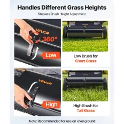 VEVOR Push Lawn Sweeper, 26-inch Leaf & Grass Collector, Strong Rubber Wheels & Heavy Duty Thickened Steel, Durable to Use with Large Capacity 7 cu. ft. Mesh Collection Hopper Bag, 4 Spinning Brushes
