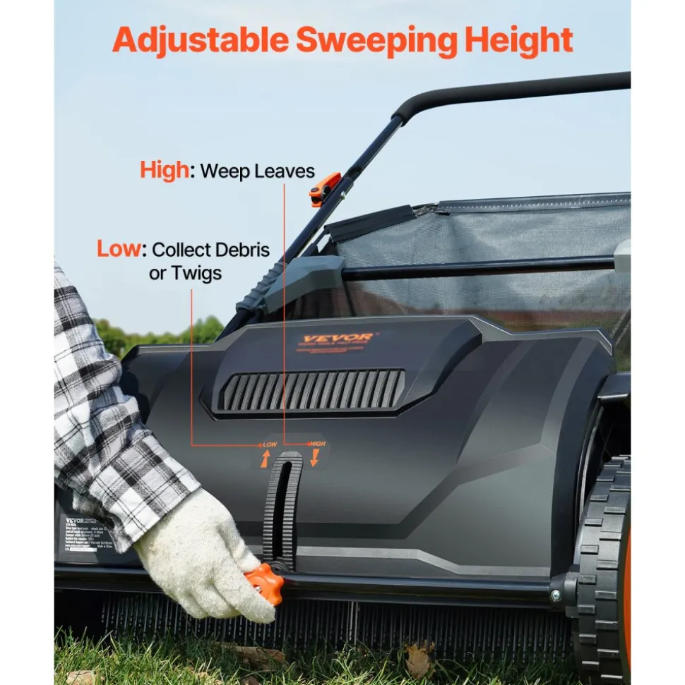 VEVOR Push Lawn Sweeper, 21inch Leaf & Grass Collector, Strong Plastic Wheels & Heavy Duty Thickened Steel Durable to Use with Large Capacity 3.5 cu. ft. Mesh Collection Hopper Bag, 2 Spinning Brushes