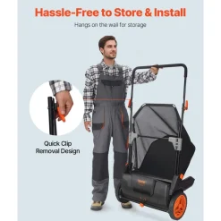 VEVOR Push Lawn Sweeper, 21inch Leaf & Grass Collector, Strong Plastic Wheels & Heavy Duty Thickened Steel Durable to Use with Large Capacity 3.5 cu. ft. Mesh Collection Hopper Bag, 2 Spinning Brushes