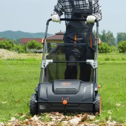 VEVOR Push Lawn Sweeper, 21inch Leaf & Grass Collector, Strong Plastic Wheels & Heavy Duty Thickened Steel Durable to Use with Large Capacity 3.5 cu. ft. Mesh Collection Hopper Bag, 2 Spinning Brushes