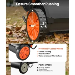 VEVOR Push Lawn Sweeper, 26 in Leaf & Grass Collector with 7 cu. ft. Hopper Bag, Adjustable Brush Height & Spinning Brushes, Heavy Duty Yard Sweeper with Rubber Wheels for Leaves Grass Cleanup