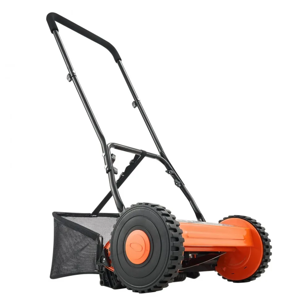 VEVOR Push Reel Lawn Mower 16 inch, 5 Blades Manual Push Mower No Motor, 0.6-1.75 in Adjustable Cutting Height, Walk-Behind Lawn Mowers with Grass Catcher Bag for Green Lawns, Driveways, Courtyards
