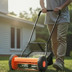 VEVOR Push Reel Lawn Mower 16 inch, 5 Blades Manual Push Mower No Motor, 0.6-1.75 in Adjustable Cutting Height, Walk-Behind Lawn Mowers with Grass Catcher Bag for Green Lawns, Driveways, Courtyards