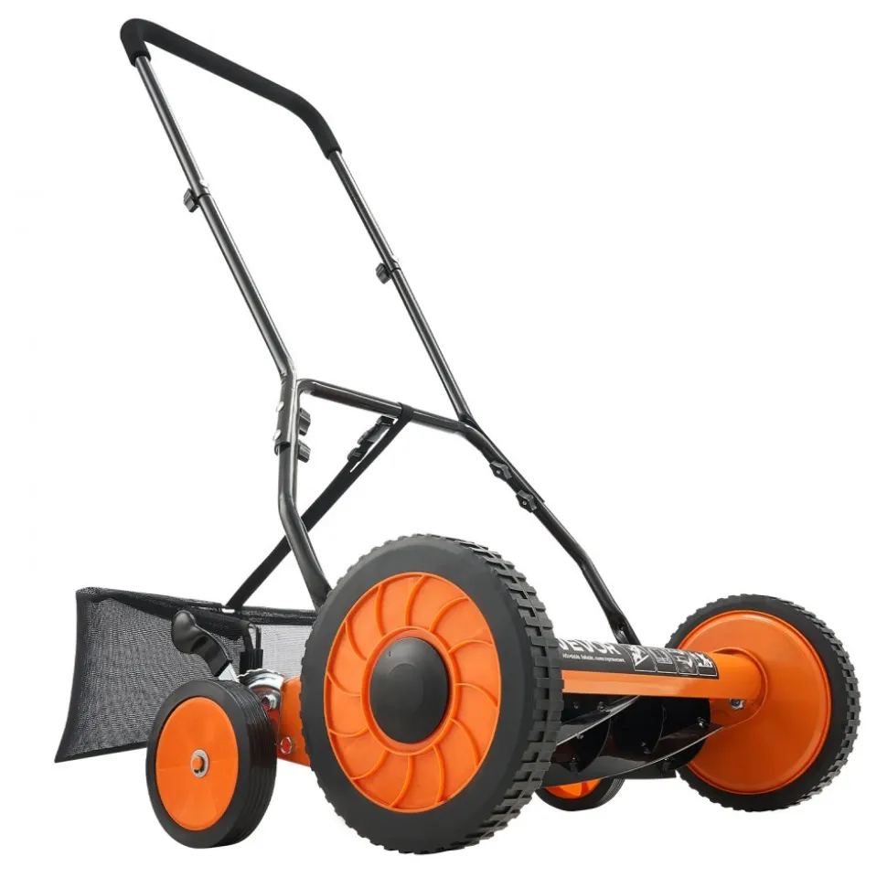 VEVOR Push Reel Lawn Mower 18 inch, 5 Blades Manual Push Mower No Motor, 1.37-2.44 in Adjustable Cutting Height, Walk-Behind Lawn Mowers with Grass Catcher Bag for Green Lawns, Driveways, Courtyards