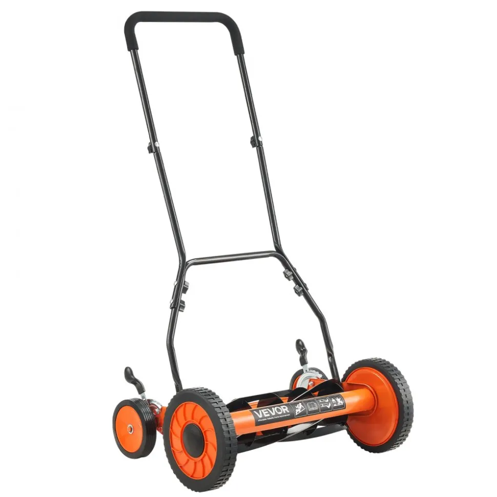 VEVOR Push Reel Lawn Mower 18 inch, 5 Blades Manual Push Mower No Motor, 1.37-2.44 in Adjustable Cutting Height, Walk-Behind Lawn Mowers with Grass Catcher Bag for Green Lawns, Driveways, Courtyards