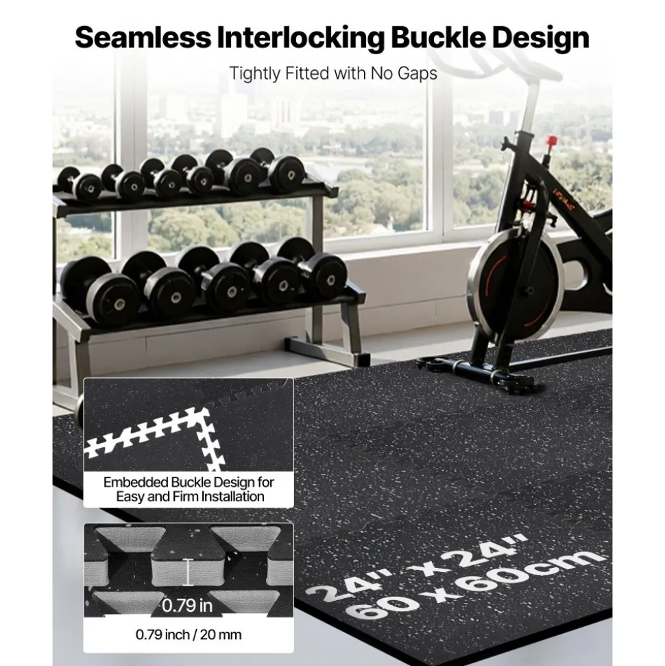 VEVOR Puzzle Exercise Mat, 12 PCS Fitness Equipment Mats, 24 x 24 x 0.79 in, High-Density EVA Foam Mats Set, Interlocking Rubber Soft Tiles, Protective Floor Padding with Gray Dots for Home Gym Office