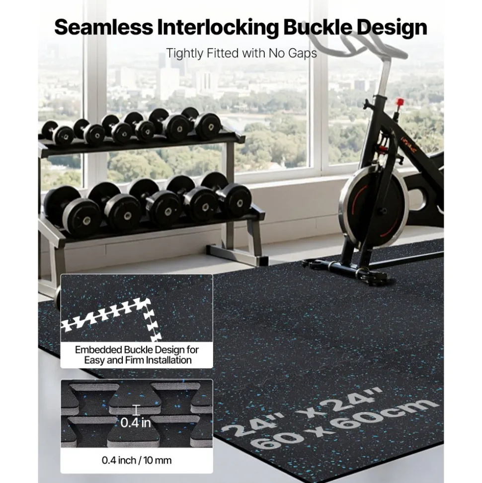 VEVOR Puzzle Exercise Mat, 12 PCS Fitness Equipment Mats, 24 x 24 x 0.4 in, High-Density EVA Foam Mats Set, Interlocking Rubber Soft Tiles, Protective Floor Padding with White Dots for Home Gym Office