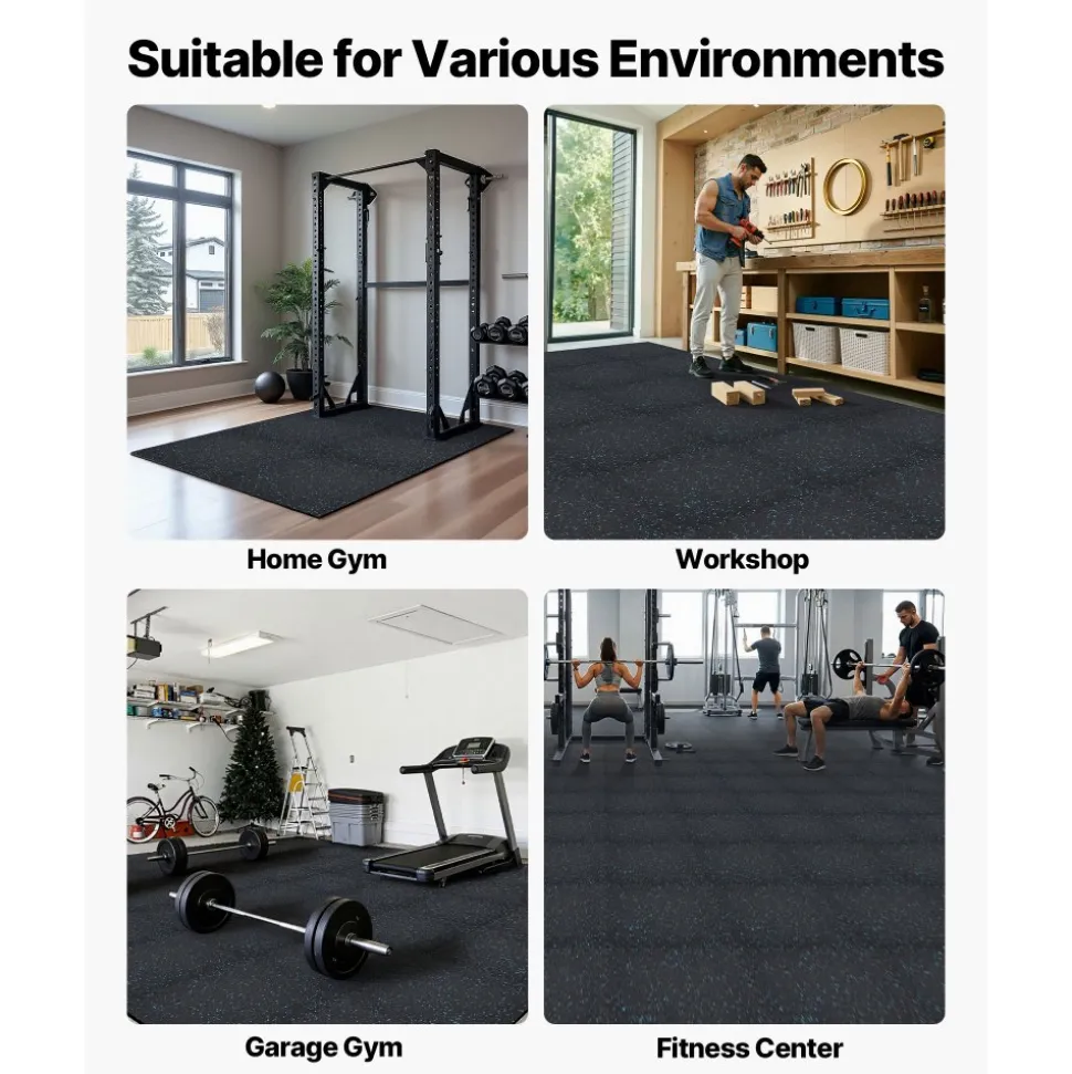 VEVOR Puzzle Exercise Mat, 12 PCS Fitness Equipment Mats, 24 x 24 x 0.4 in, High-Density EVA Foam Mats Set, Interlocking Rubber Soft Tiles, Protective Floor Padding with White Dots for Home Gym Office