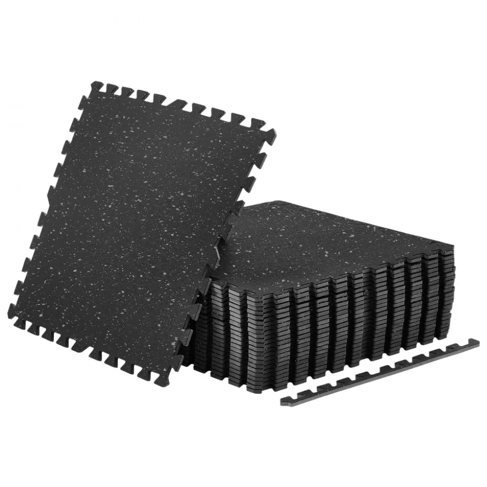 VEVOR Puzzle Exercise Mat, 24 PCS Fitness Equipment Mats, 24 x 24 x 0.56 in, High-Density EVA Foam Gym Mats Set, Interlocking Rubber Soft Tiles, Protective Floor Padding for Home, Gym, Office, Black