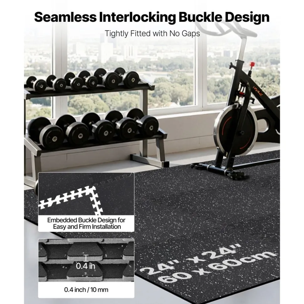 VEVOR Puzzle Exercise Mat, 24 PCS Fitness Equipment Mats, 24 x 24 x 0.56 in, High-Density EVA Foam Gym Mats Set, Interlocking Rubber Soft Tiles, Protective Floor Padding for Home, Gym, Office, Black
