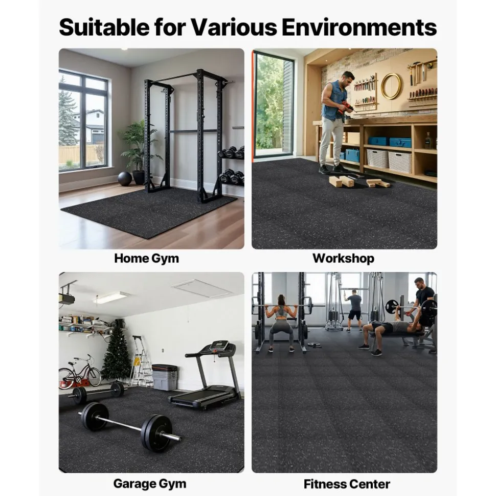 VEVOR Puzzle Exercise Mat, 24 PCS Fitness Equipment Mats, 24 x 24 x 0.56 in, High-Density EVA Foam Gym Mats Set, Interlocking Rubber Soft Tiles, Protective Floor Padding for Home, Gym, Office, Black