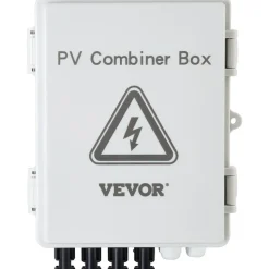 VEVOR PV Combiner Box, 4 String, Solar Combiner Box with 15A Rated Current Fuse 63A Circuit Breaker Lightning Arrester and Solar Connector, ABS Plastic Case for On / Off Grid Solar Panel System, IP65