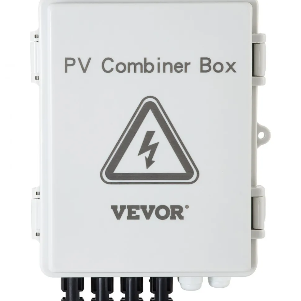 VEVOR PV Combiner Box, 4 String, Solar Combiner Box with 15A Rated Current Fuse 63A Circuit Breaker Lightning Arrester and Solar Connector, ABS Plastic Case for On / Off Grid Solar Panel System, IP65