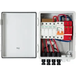 VEVOR PV Combiner Box, 4 String, Solar Combiner Box with 15A Rated Current Fuse 63A Circuit Breaker Lightning Arrester and Solar Connector, ABS Plastic Case for On / Off Grid Solar Panel System, IP65