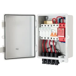 VEVOR PV Combiner Box, 4 String, Solar Combiner Box with 15A Rated Current Fuse 63A Circuit Breaker Lightning Arrester and Solar Connector, ABS Plastic Case for On / Off Grid Solar Panel System, IP65