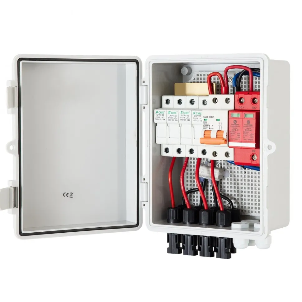 VEVOR PV Combiner Box, 4 String, Solar Combiner Box with 15A Rated Current Fuse 63A Circuit Breaker Lightning Arrester and Solar Connector, ABS Plastic Case for On / Off Grid Solar Panel System, IP65