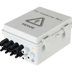 VEVOR PV Combiner Box, 4 String, Solar Combiner Box with 15A Rated Current Fuse 63A Circuit Breaker Lightning Arrester and Solar Connector, ABS Plastic Case for On / Off Grid Solar Panel System, IP65