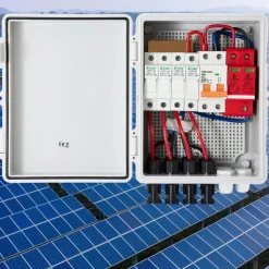 VEVOR PV Combiner Box, 4 String, Solar Combiner Box with 15A Rated Current Fuse 63A Circuit Breaker Lightning Arrester and Solar Connector, ABS Plastic Case for On / Off Grid Solar Panel System, IP65
