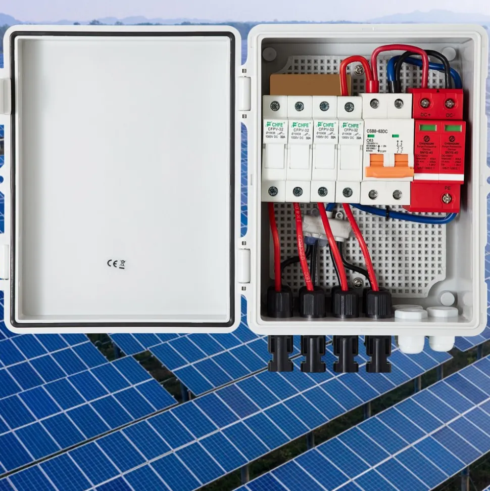 VEVOR PV Combiner Box, 4 String, Solar Combiner Box with 15A Rated Current Fuse 63A Circuit Breaker Lightning Arrester and Solar Connector, ABS Plastic Case for On / Off Grid Solar Panel System, IP65