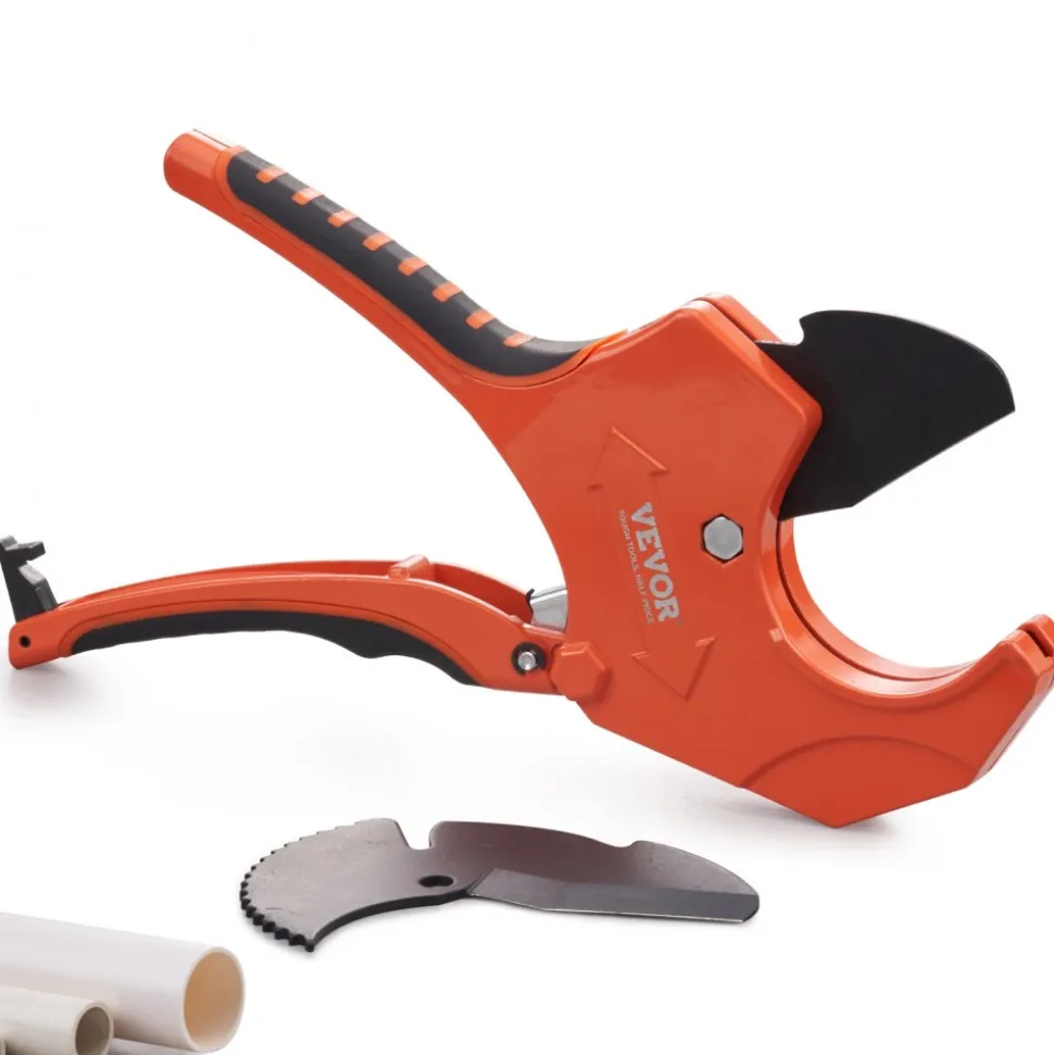 VEVOR PVC Pipe Cutter, 0-2-1/2" O.D. Ratcheting PVC Pipe Cutter, Heavy Duty Tube Cutting Tool with Spare SK5 Blade for PVC, CPVC, PP-R, PEX, PE, Rubber Hoses
