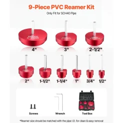 VEVOR PVC Pipe Reamer Kit, 9-Piece, PVC Fitting Socket Saver, Includes 1/2