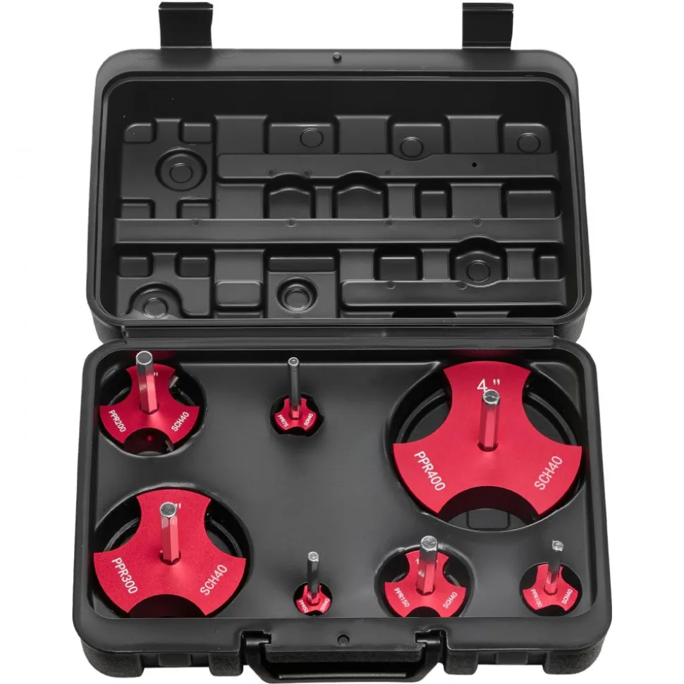 VEVOR PVC Pipe Reamer Kit, 7-Piece, 3 Blades PVC Fitting Socket Saver, Includes 1/2", 3/4", 1", 1-1/2", 2", 3", 4", Fits Standard 1/2" Drills, Plumbing Tool Kit for SCH40 ABS CPVC Vent Drain Pipes