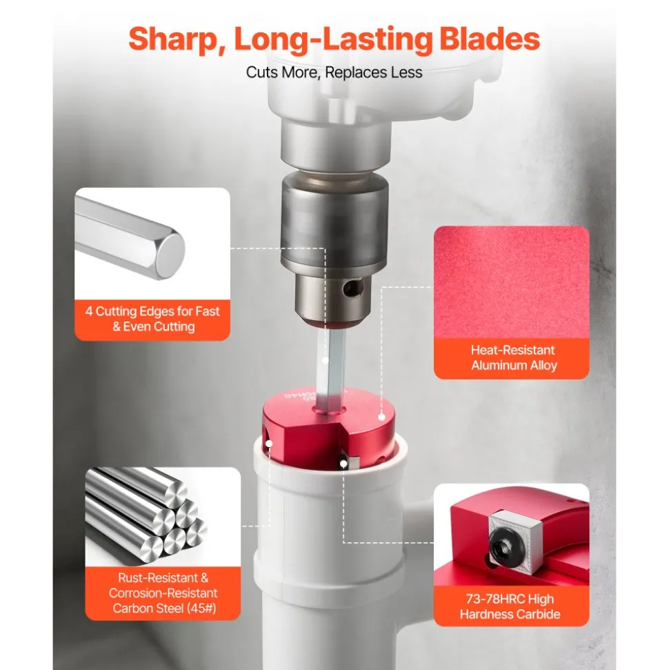 VEVOR PVC Pipe Reamer Kit, 5-Piece, PVC Fitting Socket Saver, Includes 1-1/4", 1-1/2", 2", 3", 4", Compatible with Standard 1/2" Drills, Plumbing Tool Kit for SCH40 ABS CPVC Vent Drain Water Pipes