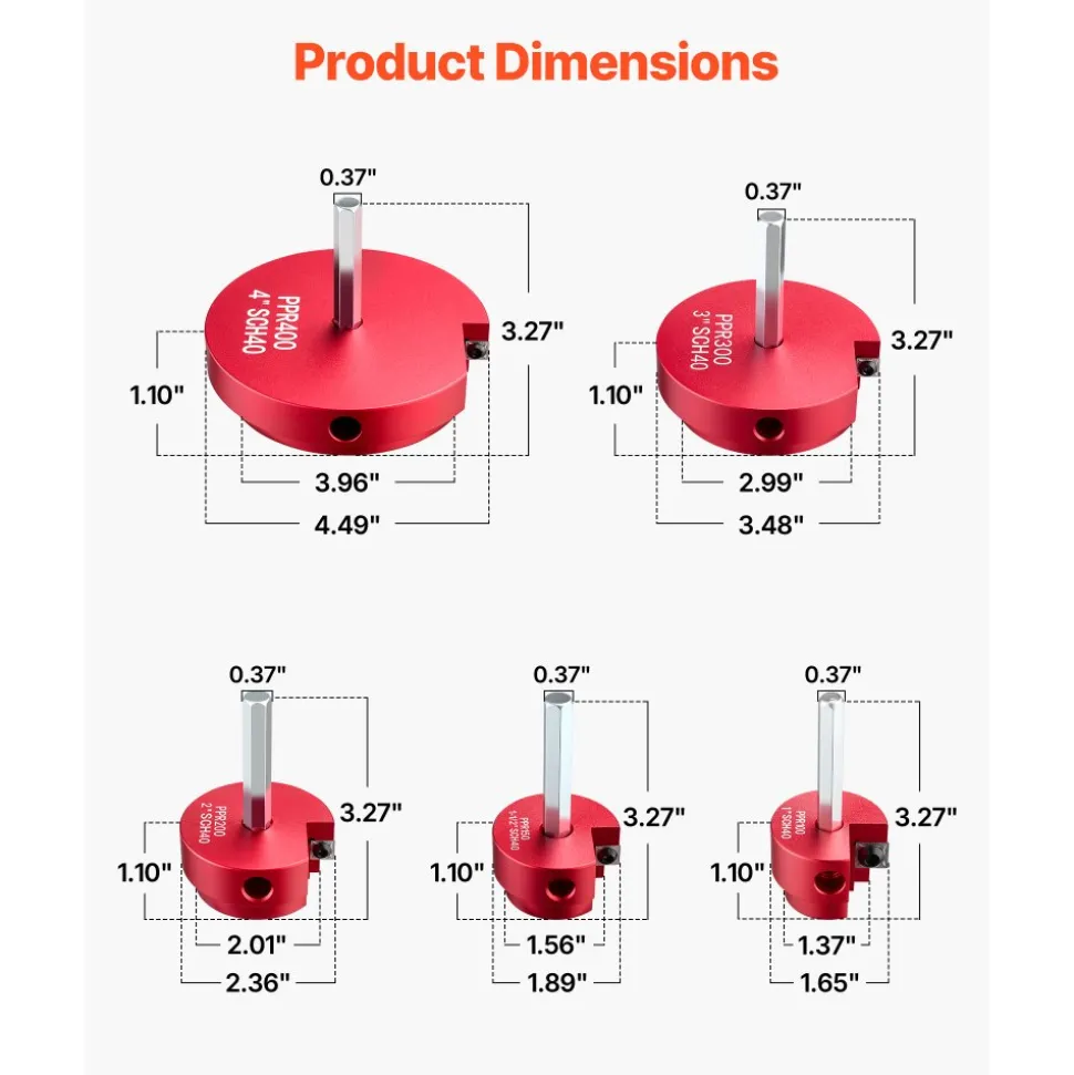 VEVOR PVC Pipe Reamer Kit, 5-Piece, PVC Fitting Socket Saver, Includes 1-1/4", 1-1/2", 2", 3", 4", Compatible with Standard 1/2" Drills, Plumbing Tool Kit for SCH40 ABS CPVC Vent Drain Water Pipes