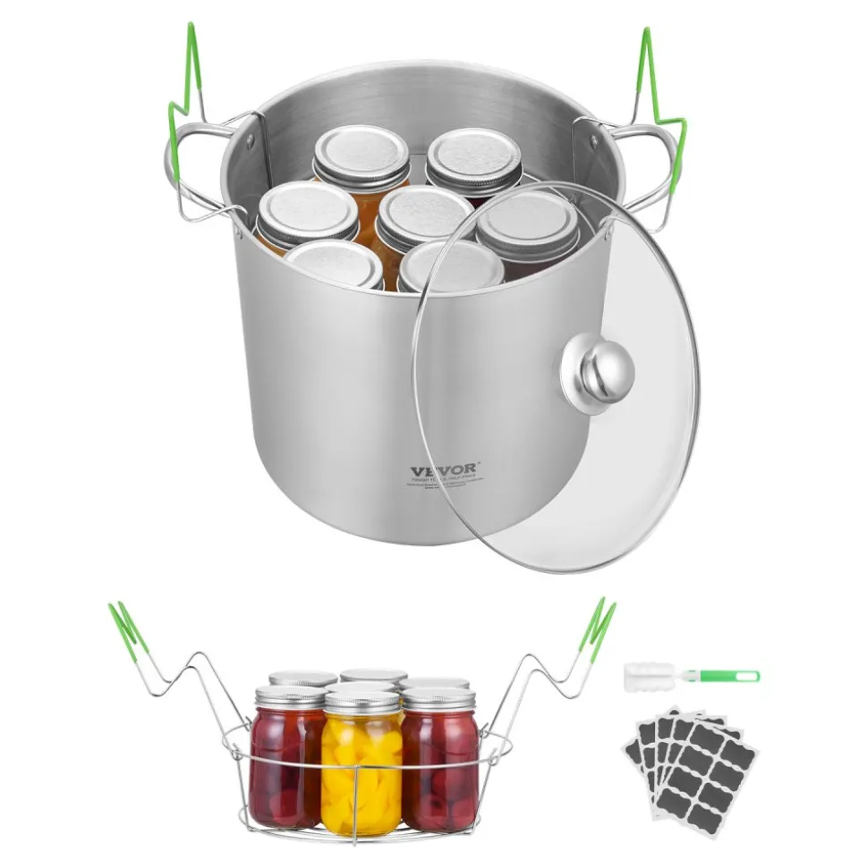 VEVOR 21 QT Canning Pot with Rack and Lid, Stainless Steel Waterbath Canner with Dual Handle and Glass Lid, Compatible with All Cooktops: Induction, Gas, Electric, Glass, Ceramic, Halogen
