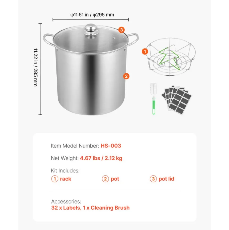 VEVOR 21 QT Canning Pot with Rack and Lid, Stainless Steel Waterbath Canner with Dual Handle and Glass Lid, Compatible with All Cooktops: Induction, Gas, Electric, Glass, Ceramic, Halogen