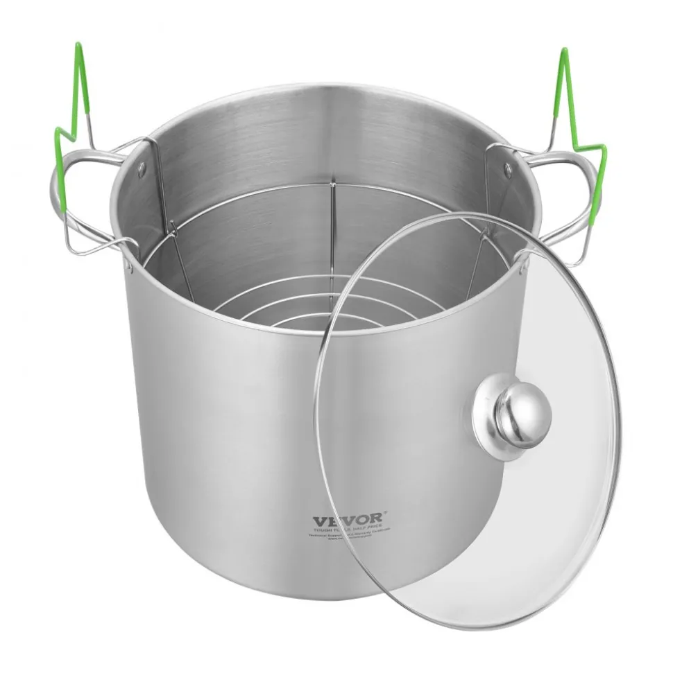 VEVOR 21 QT Canning Pot with Rack and Lid, Stainless Steel Waterbath Canner with Dual Handle and Glass Lid, Compatible with All Cooktops: Induction, Gas, Electric, Glass, Ceramic, Halogen