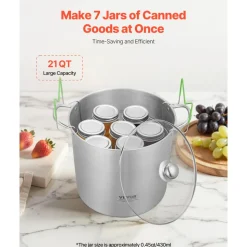 VEVOR 21 QT Canning Pot with Rack and Lid, Stainless Steel Waterbath Canner with Dual Handle and Glass Lid, Compatible with All Cooktops: Induction, Gas, Electric, Glass, Ceramic, Halogen